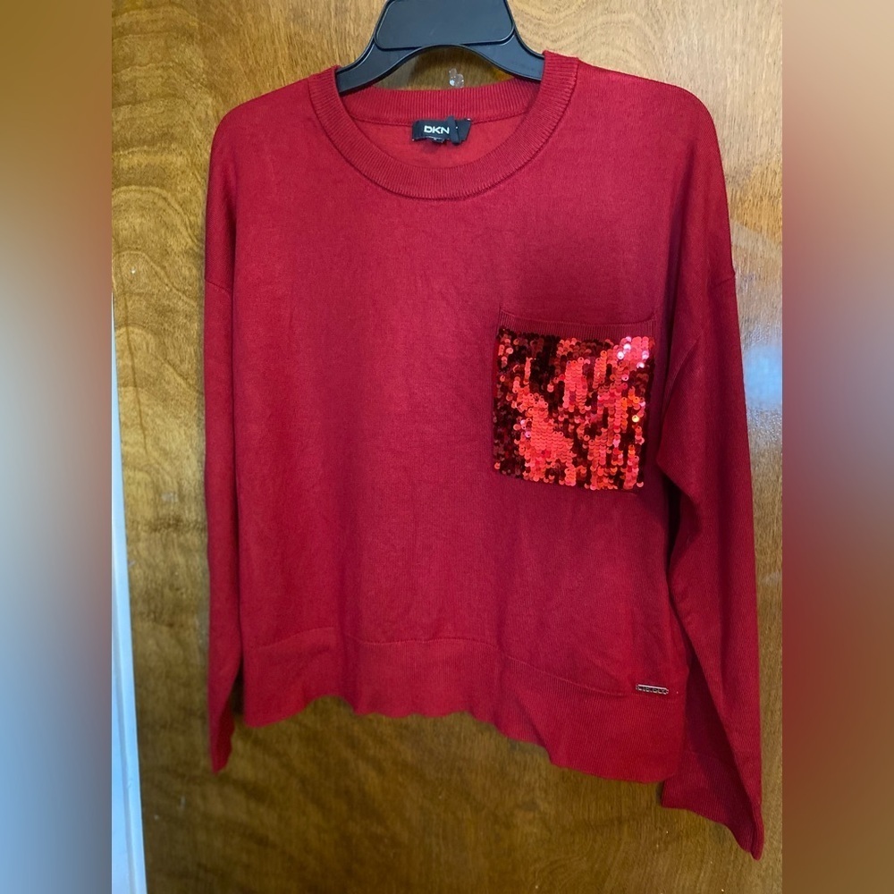 DKNY Vibrant Red Sweater with Sequin Accent - Size M - Picture 4 of 12